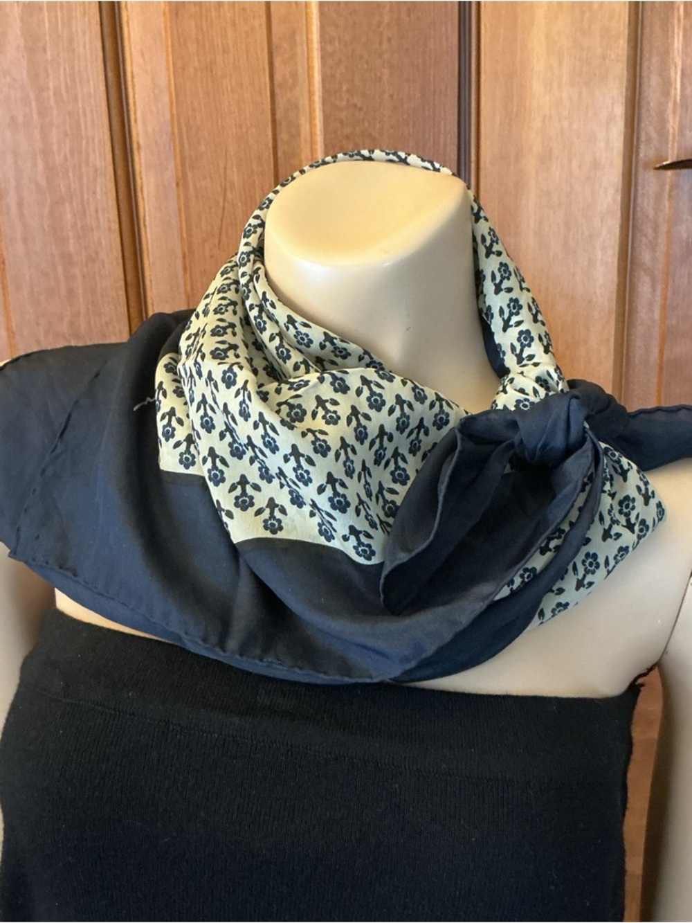Anne Klein Navy and Cream Floral Pattern square Women's Scarf